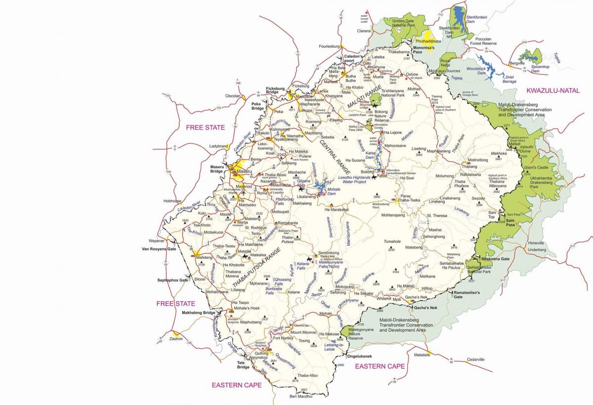 карта Лесото пограничных постов