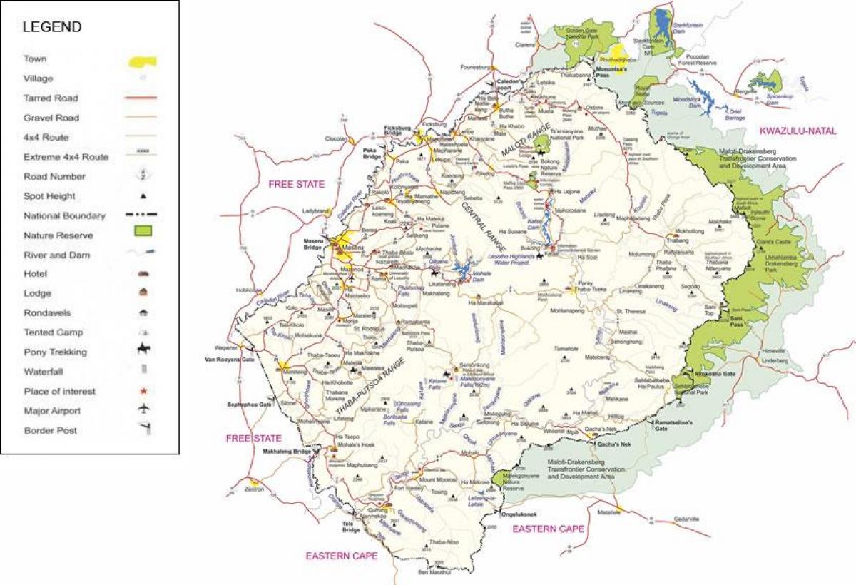 Лесото дорогах карте