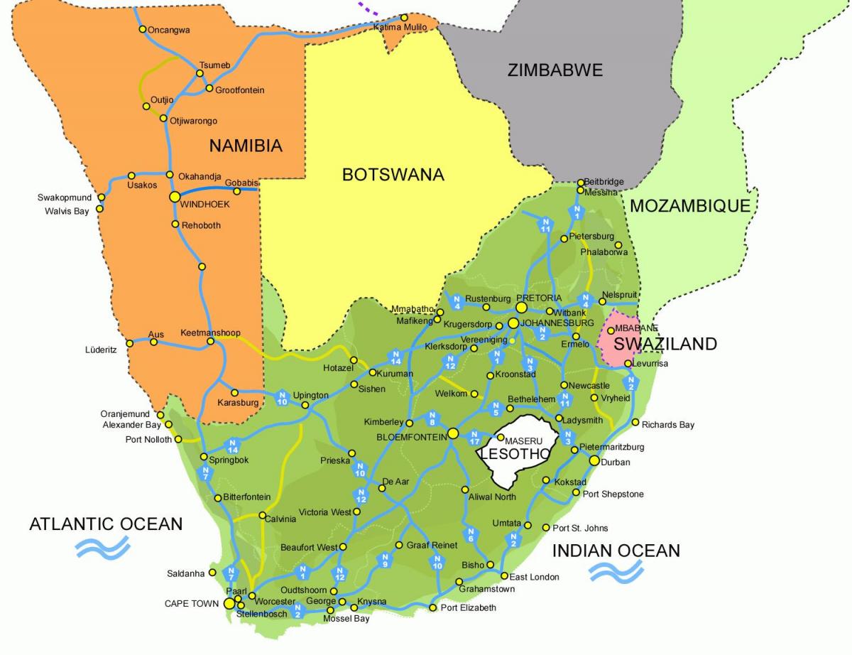 карта Лесото и Южной Африке