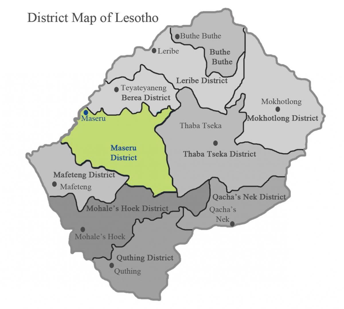 карта Лесото показывая районов
